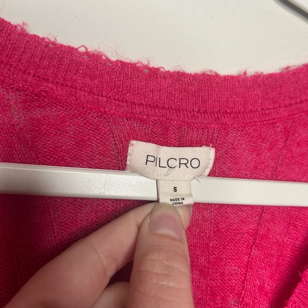 Anthropologie Pilcro Ribbed Light Wool Knit Sweater Pullover V-Neck Hot Pink S